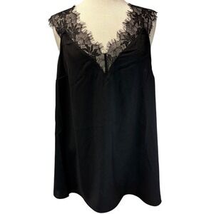 City Chic XS (14) Black Sleeveless Lace Trim Cami Top Blouse‎ Plus Size V Neck